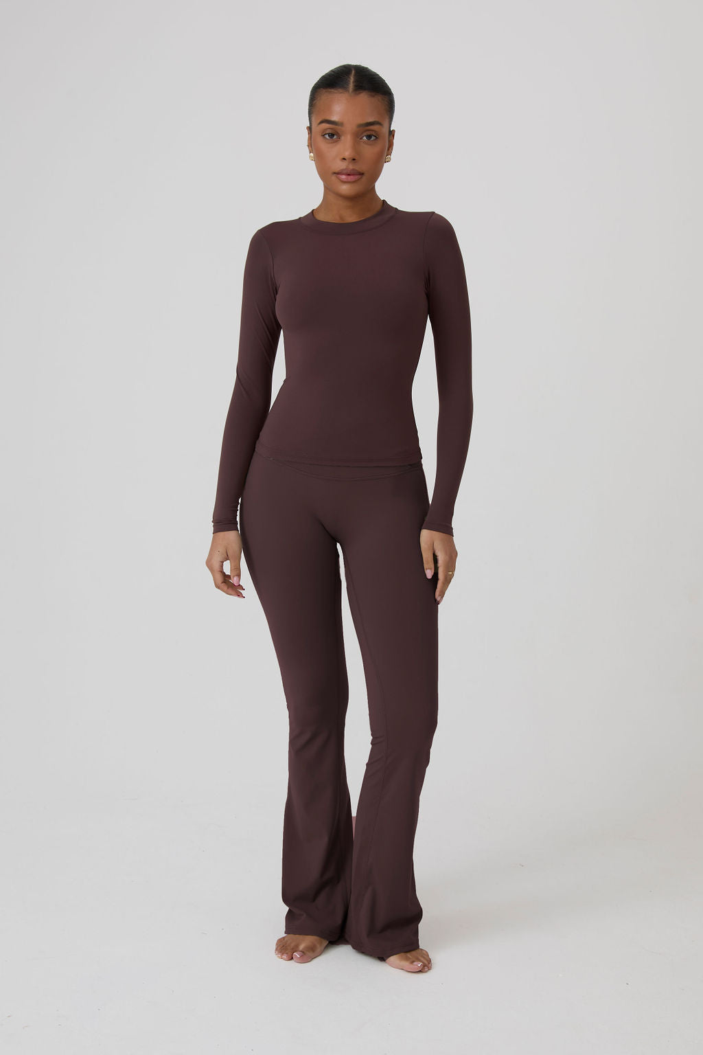 SECOND SKIN FIT FLARE LEGGINGS - BROWN