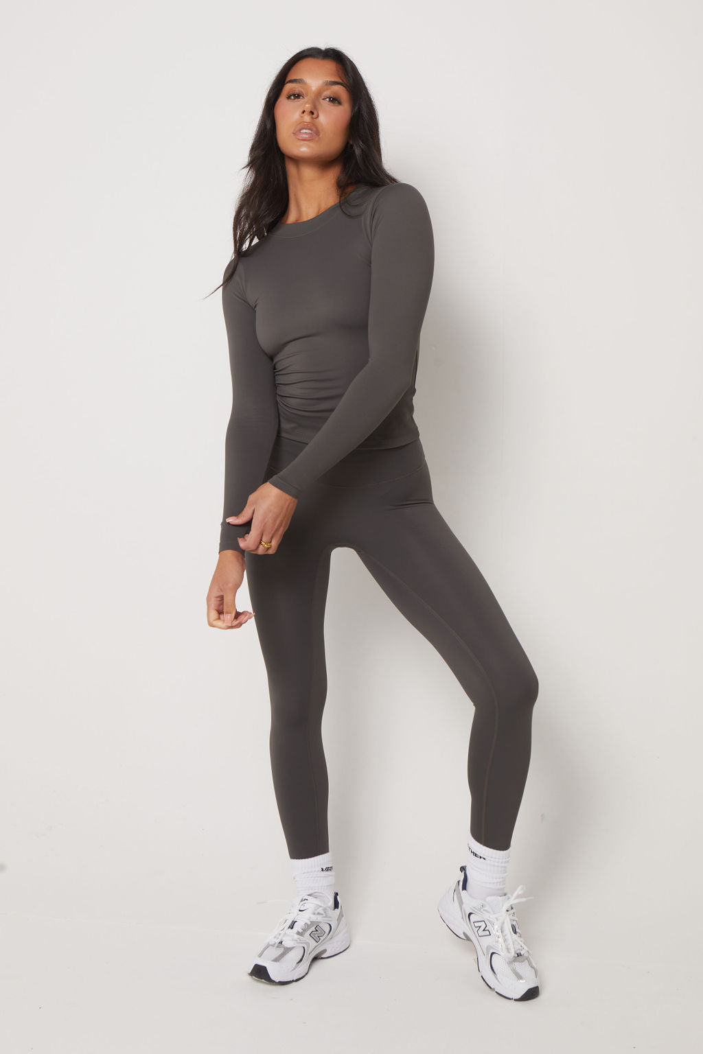 LONG SLEEVE SECOND SKIN TEE - CHARCOAL